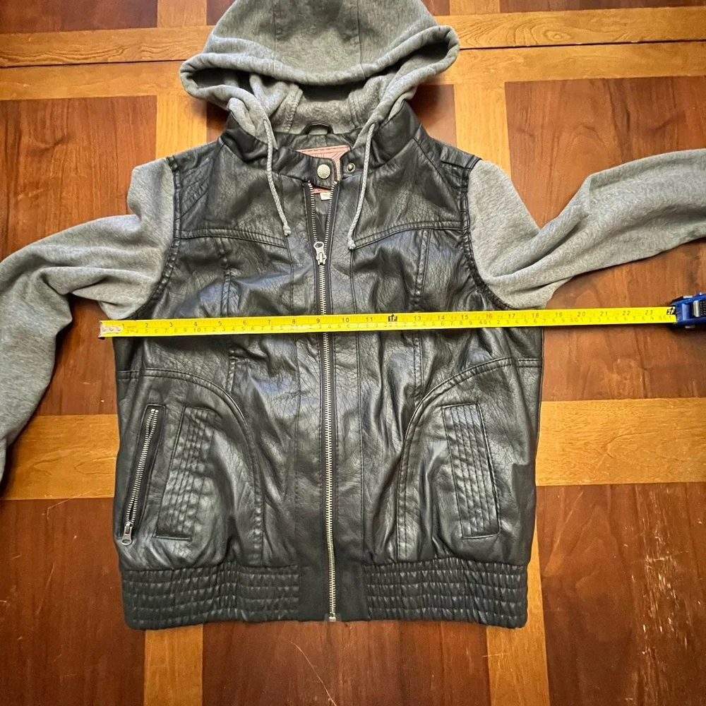 Miss London Junior’s Faux Leather Hooded Jacket Size Large